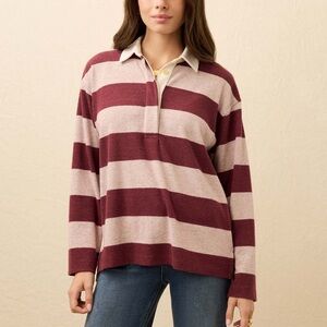 Faherty Burgundy Striped Rugby Polo Sweater